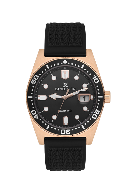 DANIEL KLEIN  DK.1.14058-6 BLACK RUBBER BAND BLACK DIAL  FOR MEN