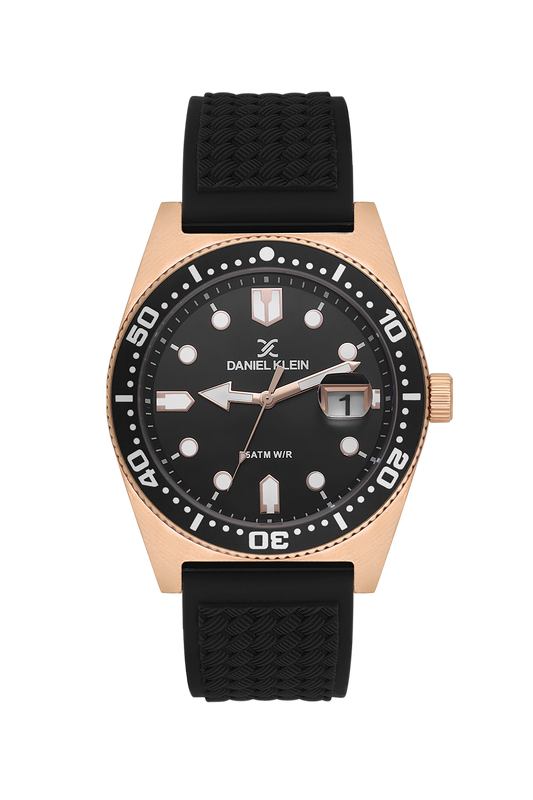 DANIEL KLEIN  DK.1.14058-6 BLACK RUBBER BAND BLACK DIAL  FOR MEN