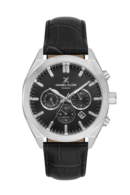 DANIEL KLEIN  DK.1.14065-2 BLACK LEATHER BAND BLACK DIAL  FOR MEN