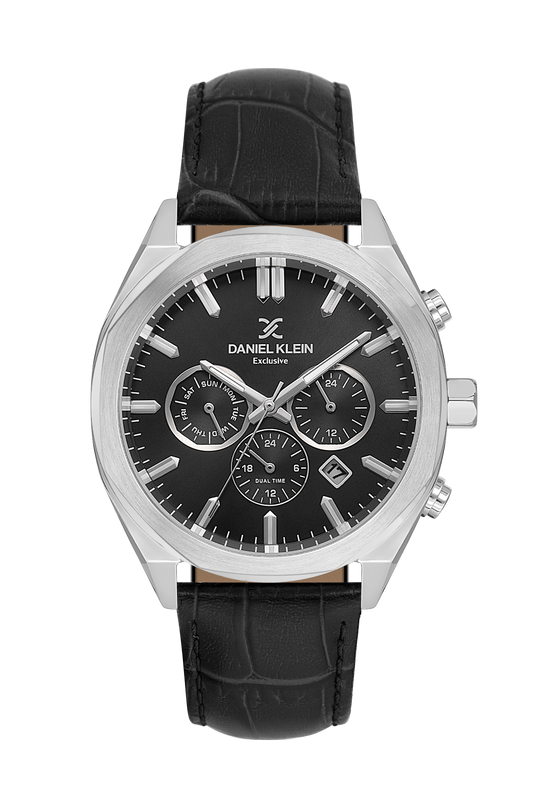DANIEL KLEIN  DK.1.14065-2 BLACK LEATHER BAND BLACK DIAL  FOR MEN