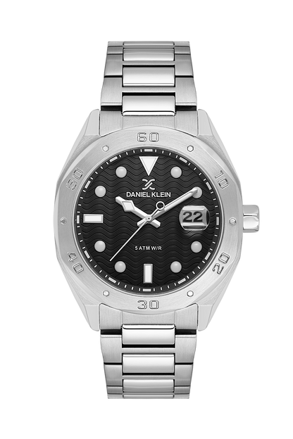DANIEL KLEIN  DK.1.14076-1 SILVER STEEL BAND BLACK DIAL  FOR MEN
