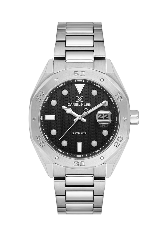 DANIEL KLEIN  DK.1.14076-1 SILVER STEEL BAND BLACK DIAL  FOR MEN