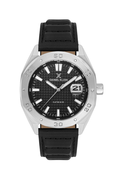 DANIEL KLEIN  DK.1.14077-1 BLACK LEATHER BAND BLACK DIAL  FOR MEN