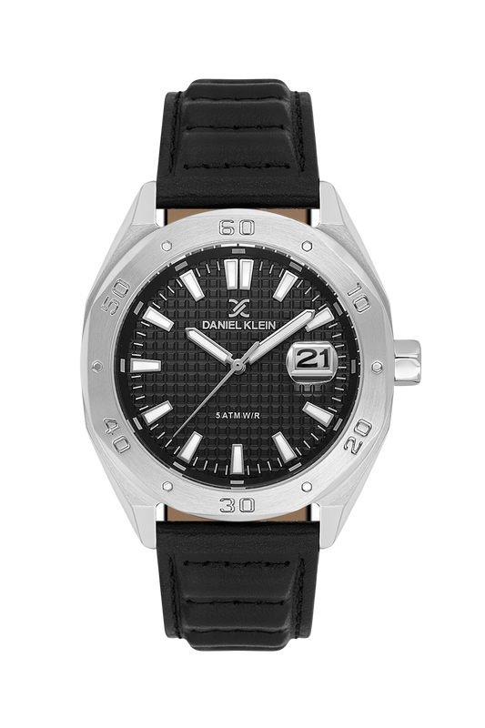 DANIEL KLEIN  DK.1.14077-1 BLACK LEATHER BAND BLACK DIAL  FOR MEN