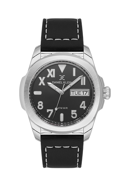 DANIEL KLEIN  DK.1.14078-2 BLACK LEATHER BAND BLACK DIAL  FOR MEN
