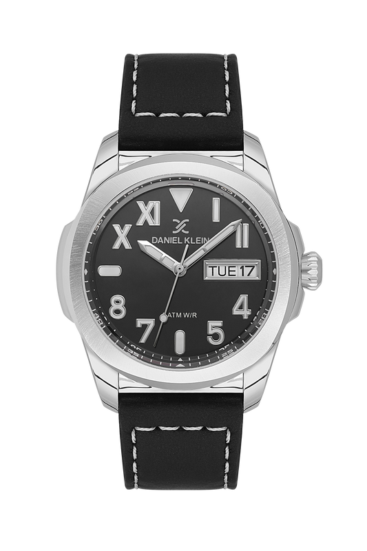 DANIEL KLEIN  DK.1.14078-2 BLACK LEATHER BAND BLACK DIAL  FOR MEN