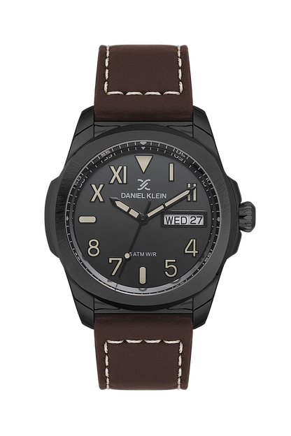 DANIEL KLEIN  DK.1.14078-6 BROWN LEATHER BAND BLACK DIAL  FOR MEN