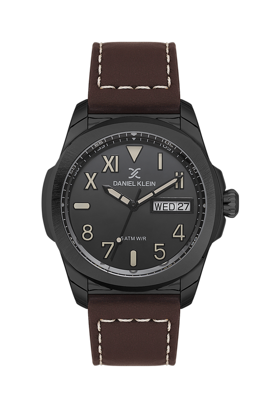 DANIEL KLEIN  DK.1.14078-6 BROWN LEATHER BAND BLACK DIAL  FOR MEN