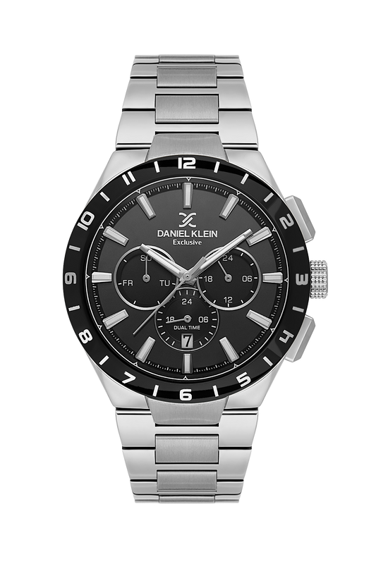 DANIEL KLEIN  DK.1.14079-1 SILVER STEEL BAND BLACK DIAL  FOR MEN
