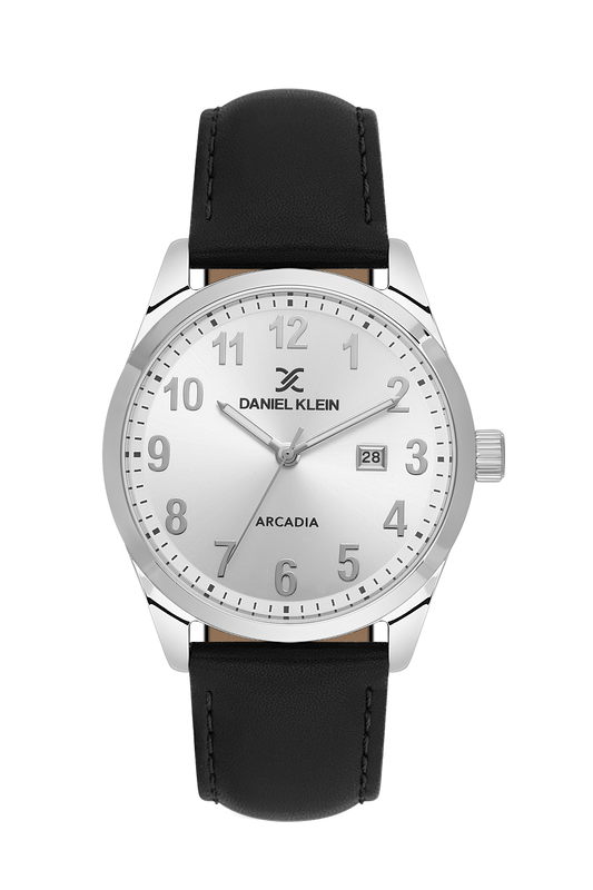 DANIEL KLEIN  DK.6.14084-1 BLACK LEATHER BAND SILVER DIAL  FOR MEN