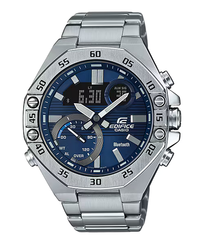 CASIO EDIFICE ECB-10D-2A SILVER STEEL BAND NAVY BLUE DIAL  FOR MEN