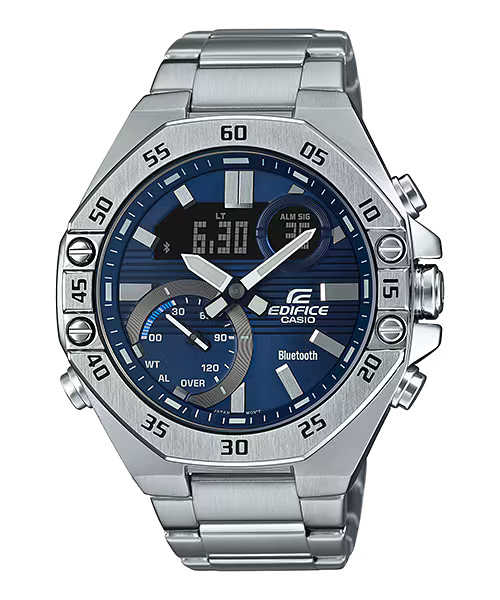CASIO EDIFICE ECB-10D-2A SILVER STEEL BAND NAVY BLUE DIAL  FOR MEN