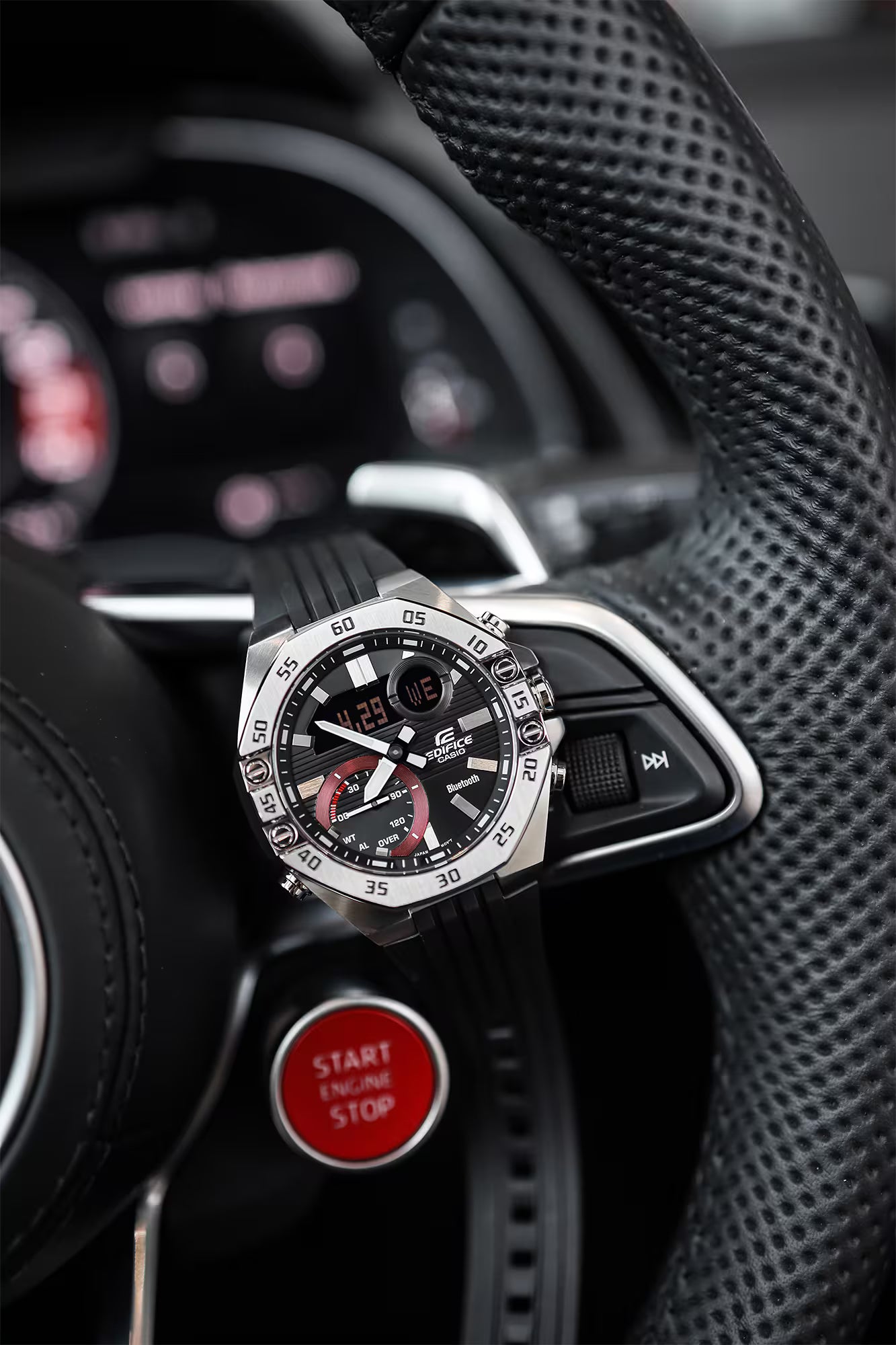 CASIO EDIFICE ECB-10P-1A BLACK RUBBER BAND BLACK DIAL  FOR MEN