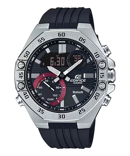 CASIO EDIFICE ECB-10P-1A BLACK RUBBER BAND BLACK DIAL  FOR MEN
