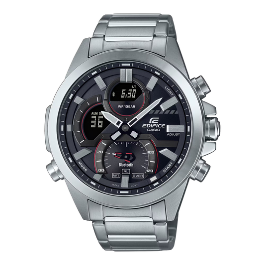 CASIO EDIFICE ECB-30D-1A SILVER STEEL BAND BLACK DIAL  FOR MEN