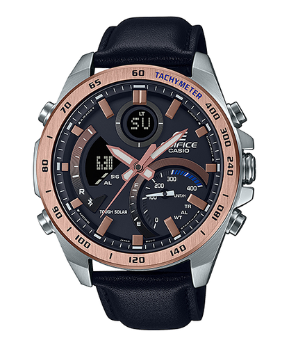 CASIO EDIFICE ECB-900GL-1B BLACK LEATHER BAND BLACK DIAL  FOR MEN