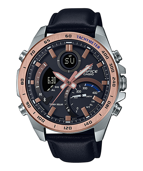 CASIO EDIFICE ECB-900GL-1B BLACK LEATHER BAND BLACK DIAL  FOR MEN