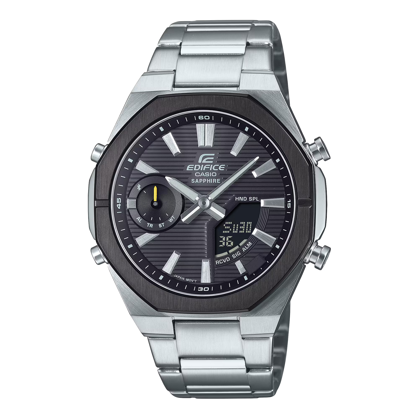 CASIO EDIFICE ECB-S10DB-1A SILVER STEEL BAND BLACK DIAL FOR MEN