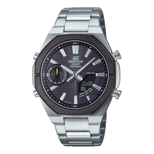 CASIO EDIFICE ECB-S10DB-1A SILVER STEEL BAND BLACK DIAL FOR MEN