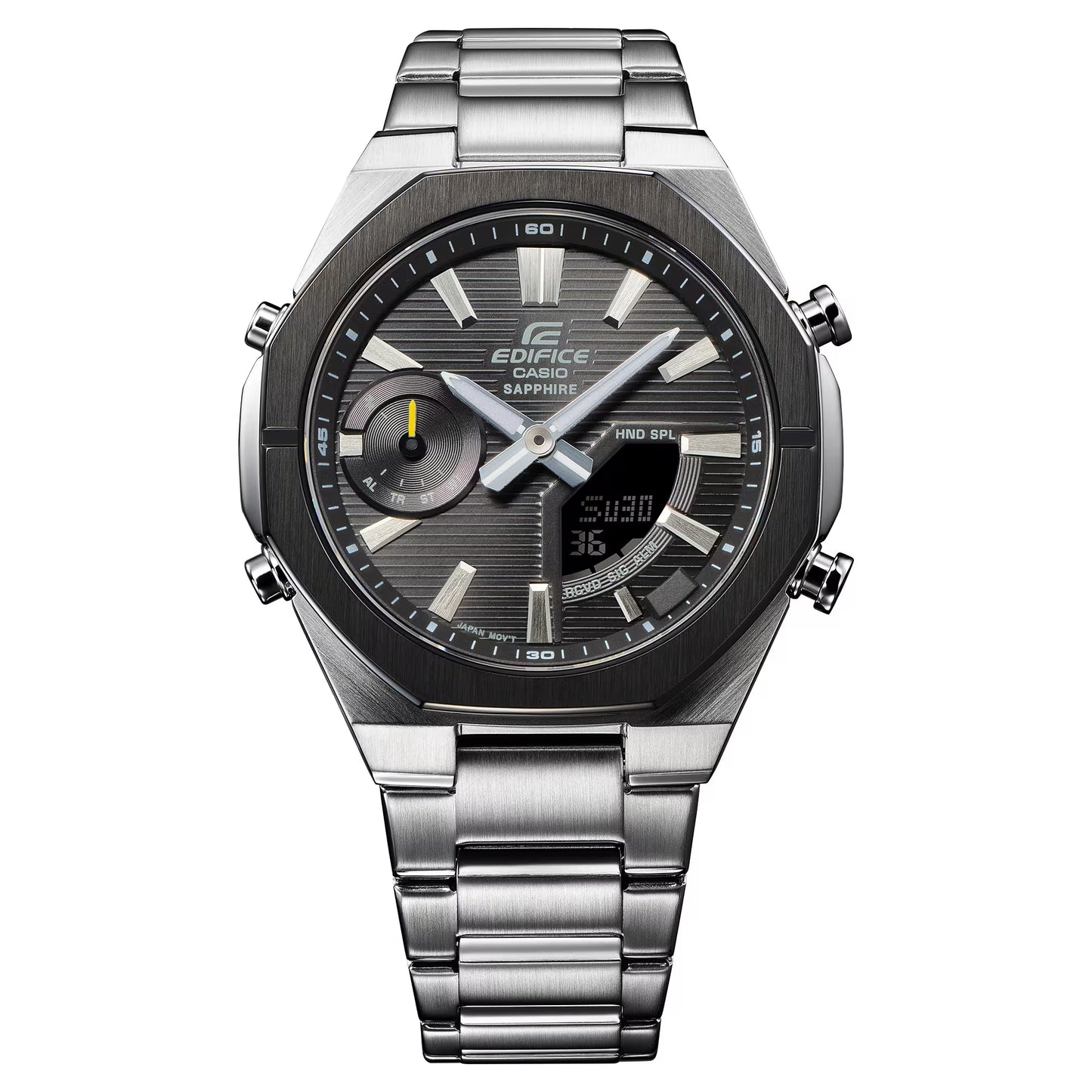 CASIO EDIFICE ECB-S10DB-1A SILVER STEEL BAND BLACK DIAL FOR MEN