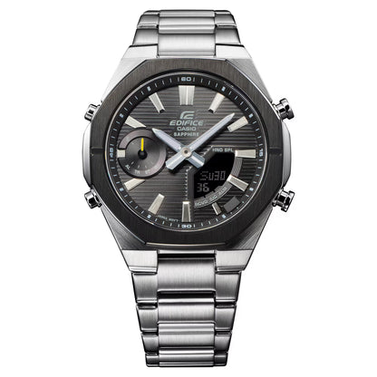 CASIO EDIFICE ECB-S10DB-1A SILVER STEEL BAND BLACK DIAL FOR MEN