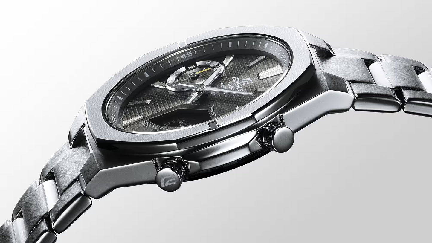 CASIO EDIFICE ECB-S10DB-1A SILVER STEEL BAND BLACK DIAL FOR MEN