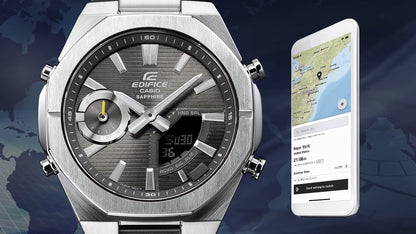 CASIO EDIFICE ECB-S10DB-1A SILVER STEEL BAND BLACK DIAL FOR MEN