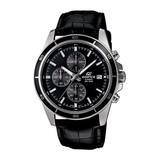 CASIO EDIFICE EFR-526L-1A BLACK LEATHER BAND BLACK DIAL  FOR MEN