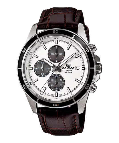 CASIO EDIFICE EFR-526L-7AV BROWN LEATHER BAND WHITE DIAL  FOR MEN