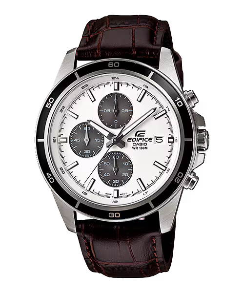 CASIO EDIFICE EFR-526L-7AV BROWN LEATHER BAND WHITE DIAL  FOR MEN