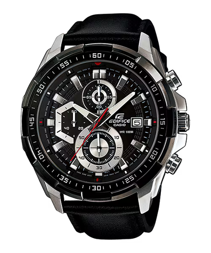 CASIO EDIFICE EFR-539L-1A BLACK LEATHER BAND BLACK DIAL  FOR MEN