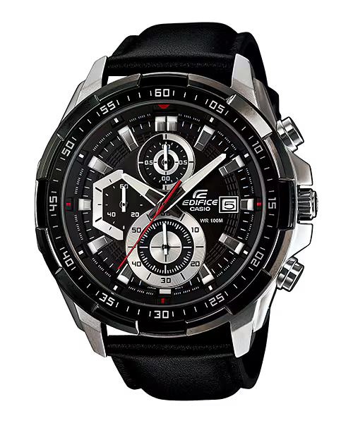 CASIO EDIFICE EFR-539L-1A BLACK LEATHER BAND BLACK DIAL  FOR MEN