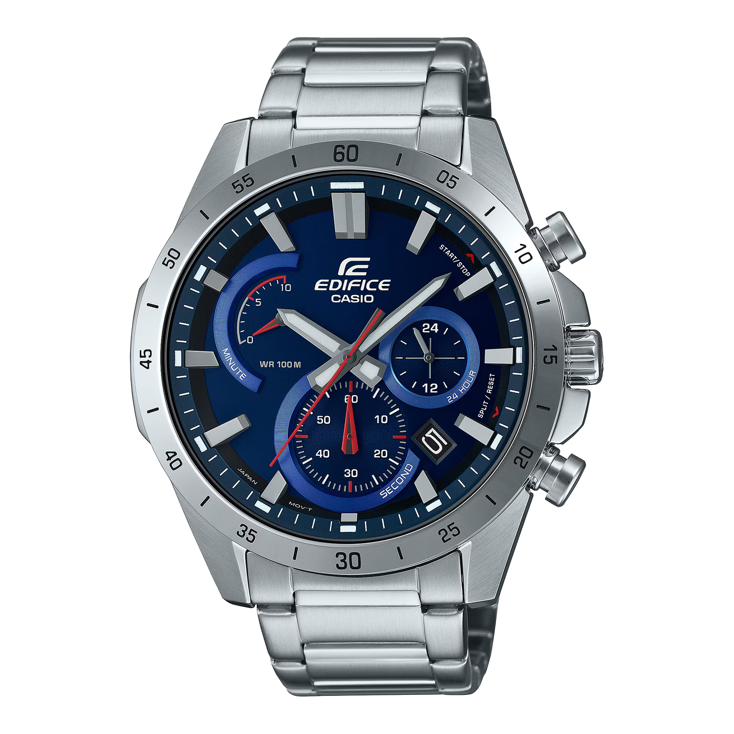 CASIO EDIFICE EFR-573D-2A SILVER STEEL BAND NAVY BLUE DIAL  FOR MEN