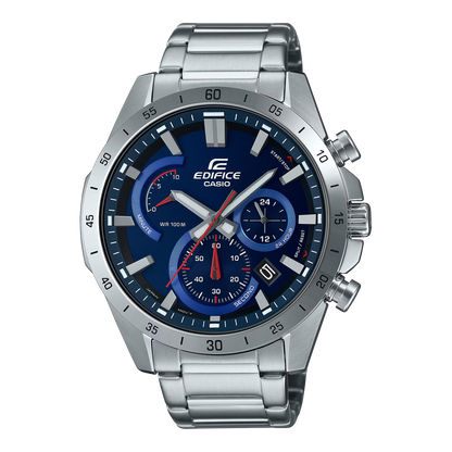 CASIO EDIFICE EFR-573D-2A SILVER STEEL BAND NAVY BLUE DIAL  FOR MEN