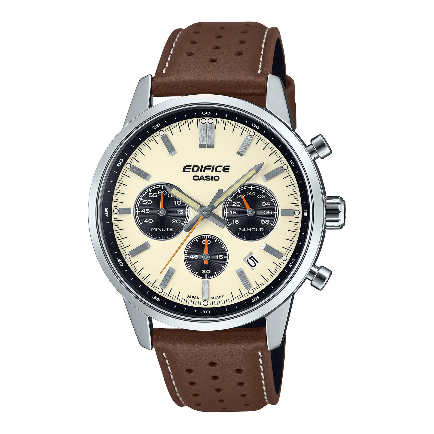 CASIO EDIFICE EFR-575L-7A BROWN LEATHER BAND BEIGE DIAL  FOR MEN