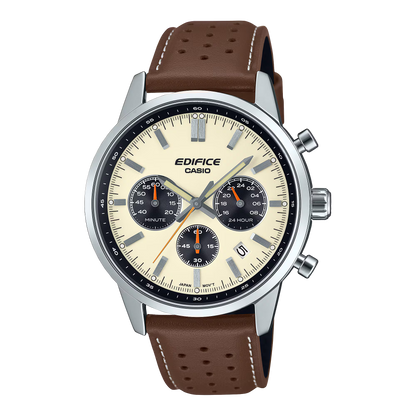 CASIO EDIFICE EFR-575L-7A BROWN LEATHER BAND BEIGE DIAL  FOR MEN
