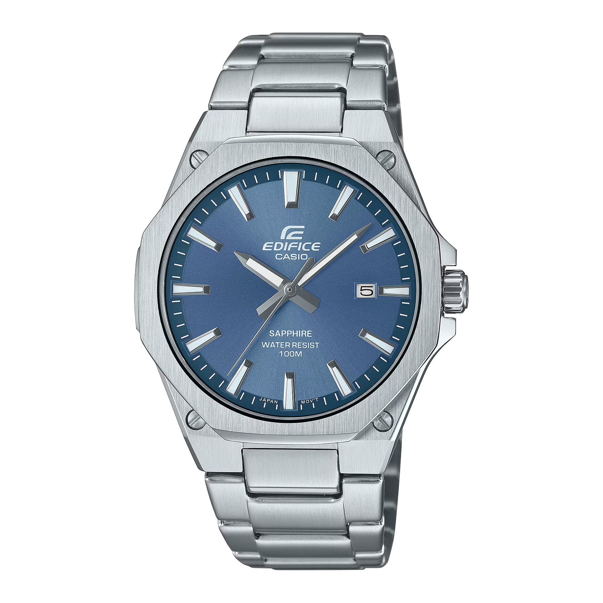CASIO EDIFICE EFR-S108D-2A SILVER STEEL BAND NAVY BLUE DIAL FOR
