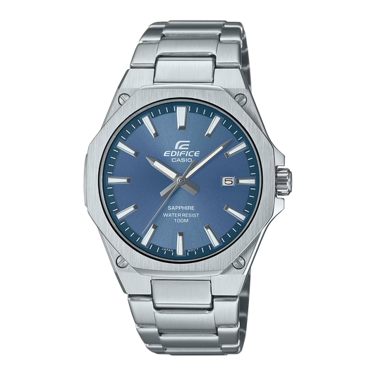 CASIO EDIFICE EFR-S108D-2A SILVER STEEL BAND NAVY BLUE DIAL  FOR MEN