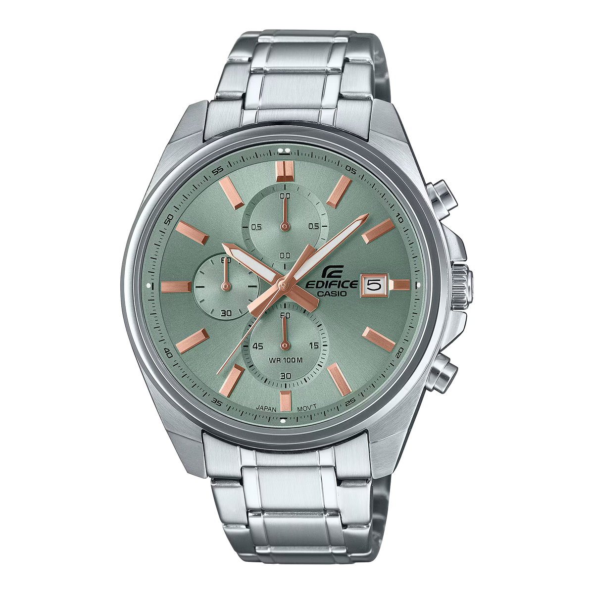 CASIO EDIFICE EFV-610DE-3A SILVER STEEL BAND GREEN DIAL  FOR MEN
