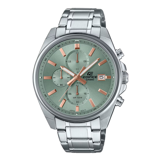 CASIO EDIFICE EFV-610DE-3A SILVER STEEL BAND GREEN DIAL  FOR MEN