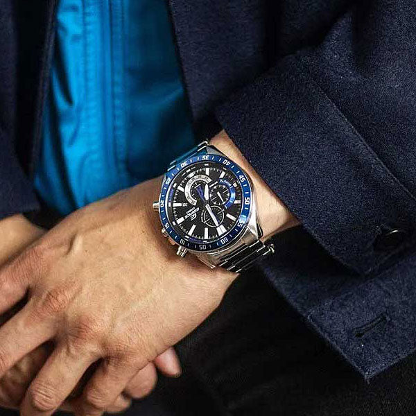 CASIO EDIFICE EFV-620D-1A2 SILVER STEEL BAND BLACK DIAL  FOR MEN