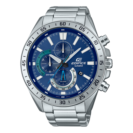 CASIO EDIFICE EFV-620D-2A SILVER STEEL BAND NAVY BLUE DIAL  FOR MEN