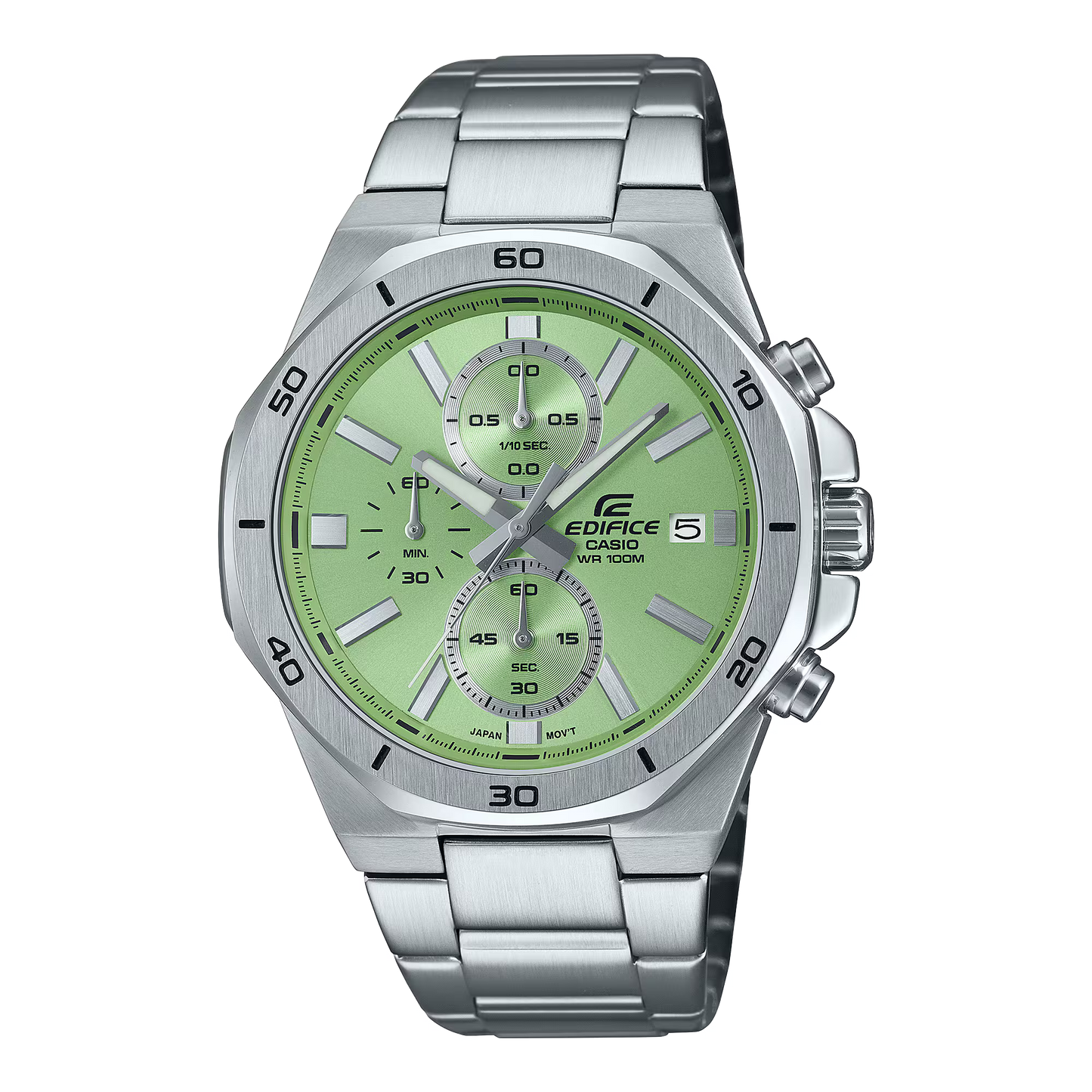 CASIO EDIFICE EFV-640D-3A SILVER STEEL BAND GREEN DIAL  FOR MEN