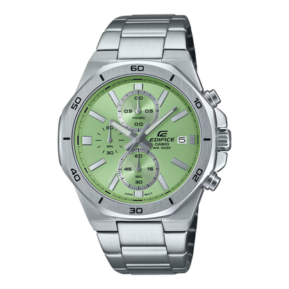 CASIO EDIFICE EFV-640D-3A SILVER STEEL BAND GREEN DIAL  FOR MEN