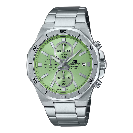 CASIO EDIFICE EFV-640D-3A SILVER STEEL BAND GREEN DIAL  FOR MEN