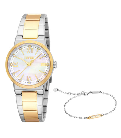 ESPRIT ES1L560M0045 SILVER AND ROSE GOLD STEEL BAND WHITE DIAL FOR WOMEN