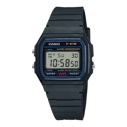 CASIO  F-91W-1D BLACK RUBBER BAND BLACK DIAL  FOR MEN