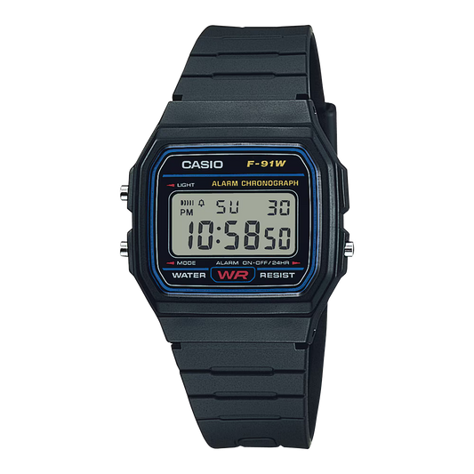 CASIO  F-91W-1D BLACK RUBBER BAND BLACK DIAL  FOR MEN