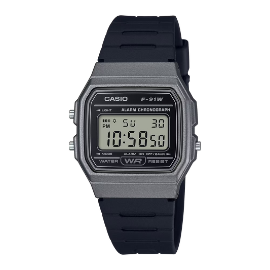 CASIO  F-91WM-1B BLACK RUBBER BAND BLACK DIAL  FOR MEN
