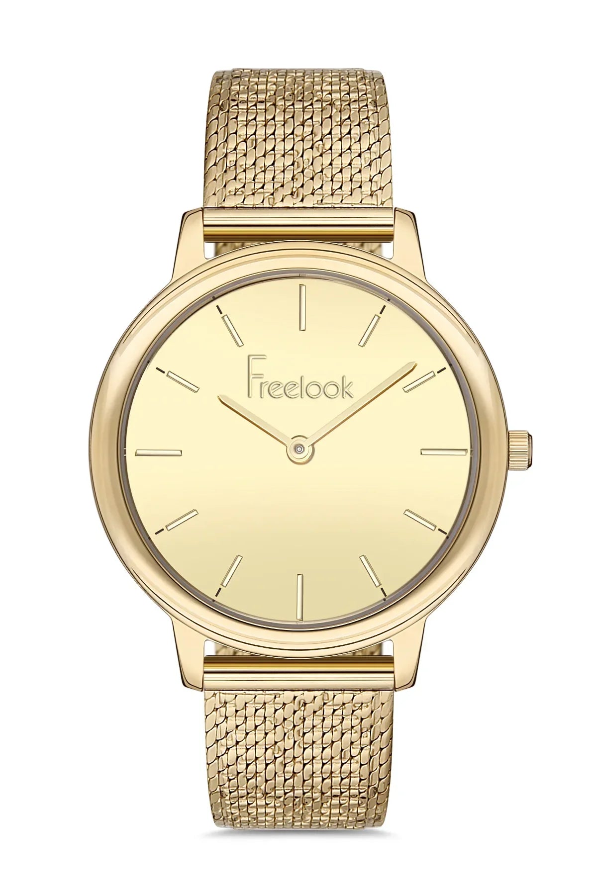 FREELOOK FL.1.10143-3 GOLDEN STEEL BAND GOLDEN DIAL  FOR WOMEN